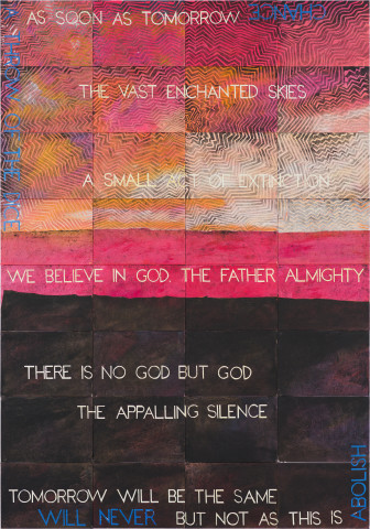 Imants Tillers As soon as tomorrow, 2021; synthetic polymer paint, gouache on 32 canvasboards, nos. 111856–111887; 202 x 141.5 cm; more info; enquire