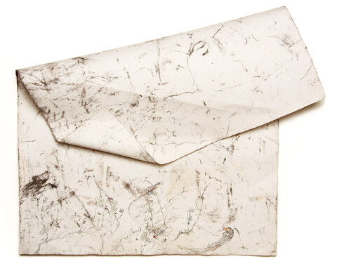 John Wolseley 12. Seventy four days windblown: 98 metres - Jacky Lizard with Lichens, 2007; Found charcoal, graphite and watercolour on paper; 54 x 57 cm (irregular); enquire