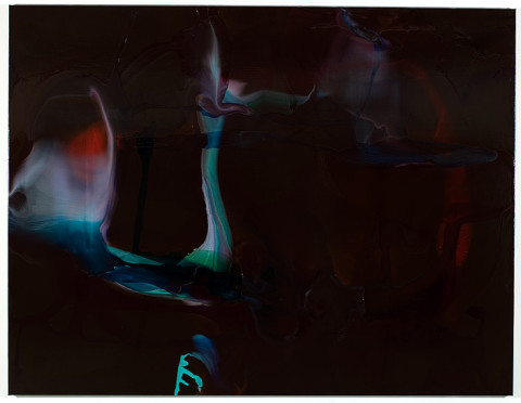 Dale Frank 6. The first letter and first vowel a macebearer that said don't let children breath your smoke, 2008; varnish on canvas; 200 x 260 cm; enquire