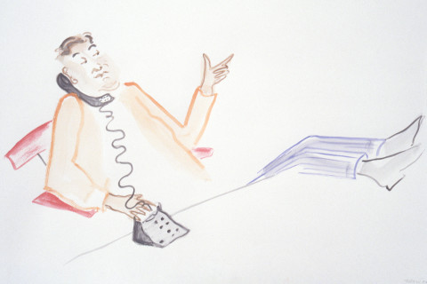 Vivienne Shark LeWitt untitled sketch (man on phone), 1994; watercolour on paper; 55 x 75 cm; enquire