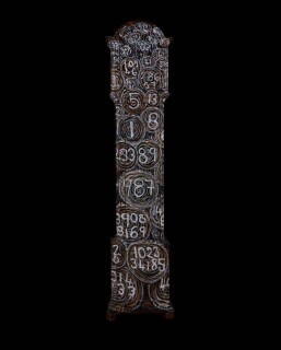 Fiona Hall Wrong Way Time, 2014; oil on long case clock; 195 x 45 x 24 cm; enquire