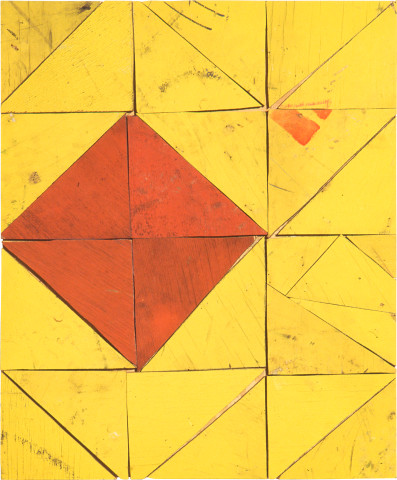 Rosalie Gascoigne Fiesta, 1999; sawn wood on wood; 61.5 x 51 cm; enquire