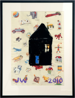 Jenny Watson Classic Black 5: house, 2010; acrylic on Italian nursery paper; 90 x 69 cm (framed); enquire