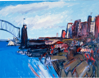 Kevin Connor Electric Train (City and Bridge), 1984; oil on Belgian linen; 122 x 152 cm; enquire