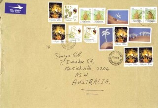 Simryn Gill , 1997; from the series Interloper; Stamped enevelopes; Variable; enquire