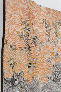 Yalmakany Marawili Harvesting fruit (detail), 2025; 3525-25; earth pigments on stringybark; 216 x 97 cm; enquire