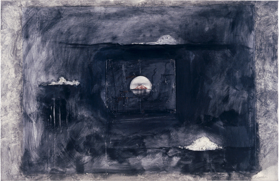 Richard Goodwin, Flotsam, 1987; cotton, acrylic, graphite and chalk on canvas; 105 x 155 cm