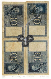 Fiona Hall Rolling in Clover - 11/51, 2004; Gouache on banknotes; 19 x 12cm (note) 40.8 x 33.2cm (frame); enquire