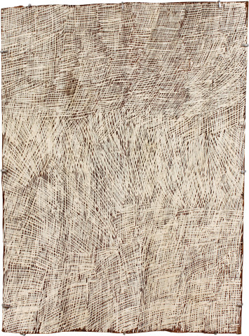 Nyapanyapa Yunupiŋu Lines, 2011; 4028Y; natural earth pigments on bark; 85 x 63 cm; enquire