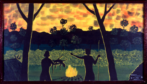 Robert Campbell Jnr Cooking at Sunset, 1989; coffee table: acrylic, wood and glass; 49 x 92 x 52 cm; enquire