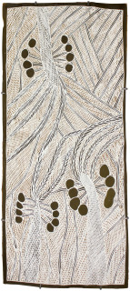 Mulkun Wirrpanda |athu, 2015; 4800D; Bark painting; 89 x 40 cm; enquire