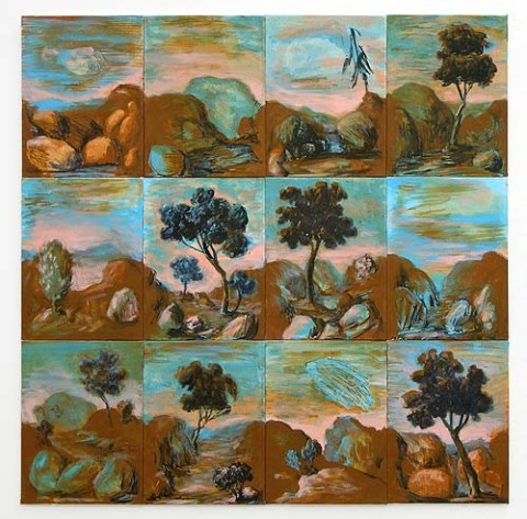 Tony Clark Sections from Clark's Myriorama, 2006; acrylic and permanent ink on canvas board; 12 panels, overall dimensions 91 x 91 cm; enquire