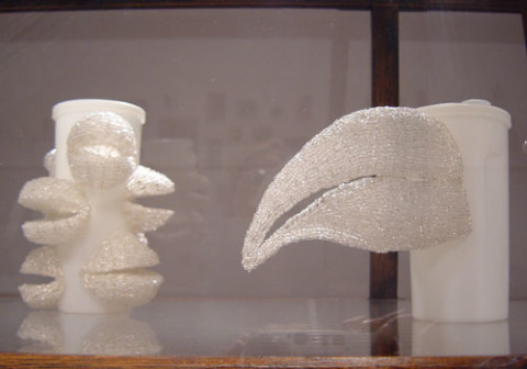 Fiona Hall Cell Culture (detail), 2002; glass, metal, pvc, beads in vitrine; 158.1 x 250.2 x 90.2 cm; dimensions variable; enquire