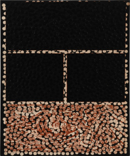 Daniel Boyd Untitled (HTHAGSGC), 2025; oil, ink and archival glue on paper mounted to board; 30 x 25 cm; more info; enquire