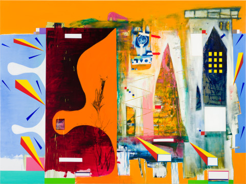 Gareth Sansom Metropolis, 2024; oil and enamel on linen; 183 x 244 cm; more info; enquire
