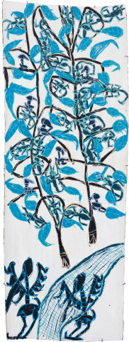 Dhambit Munuŋgurr Dulk, 2020; 4133-20; earth pigments and acrylic on bark; 202 x 74 cm; more info; enquire