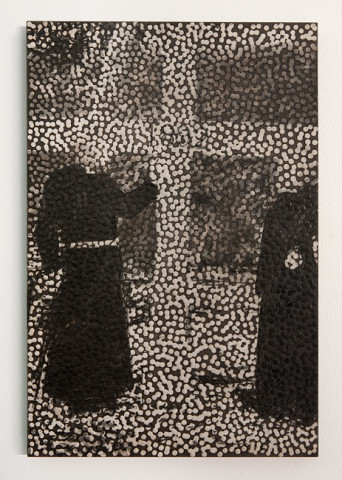 Daniel Boyd Untitled (APY), 2013; oil, charcoal and archival glue on board; 60 x 40 cm; enquire