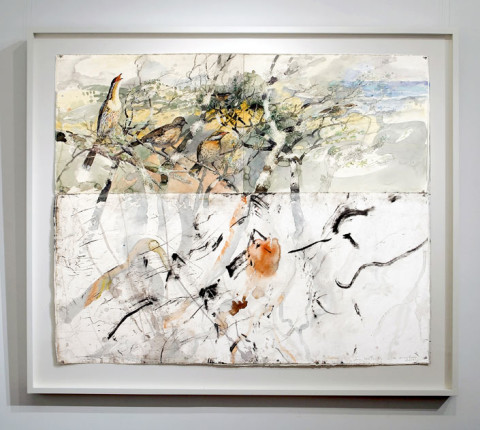 John Wolseley Song of sea, sand and salt - Monibeong, 2006; watercolour, graphite carbonised wood on paper; 151.5 x 175.5 cm; enquire