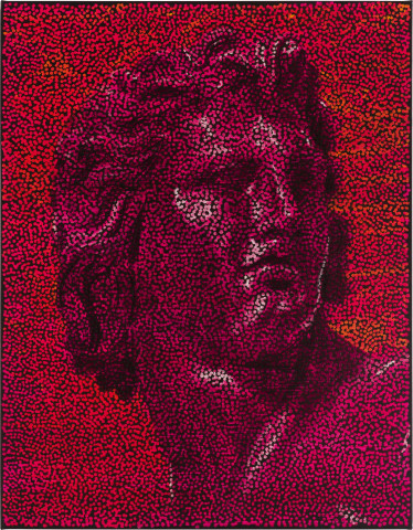 Daniel Boyd Untitled (FOVWMYLTTL), 2022; oil, acrylic, charcoal, pastel and  archival glue on linen; 91 x 71 cm; more info; enquire