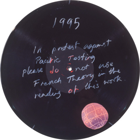 Geoff Lowe Avoid, 1995; vinyl record with chinograph pencil, and collage; 30 cm diameter; enquire
