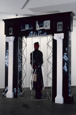 Richard Goodwin The Gate, 1983; timber, steel, linen, wax; 230 x 260 x 60 cm; enquire