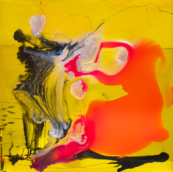 Dale Frank Lighter the sun slowly rose really blinding, blackening their mood, 2026; colour powder pigments in Epoxyglass, Epoxyglass, on perspex; 200 x 200 cm; enquire