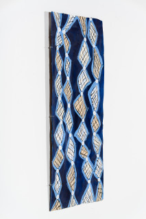 Dhambit Munuŋgurr Blue Fire, 2024; 8579-24; acrylic on bark; 169 x 72 cm; enquire