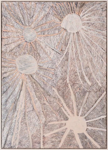 Nyapanyapa Yunupiŋu Djulpan, 2021; 4267-21; earth pigments on acrylic; 107 x 77 cm; more info; enquire