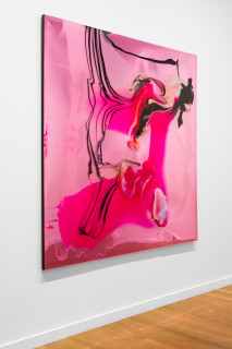 installation view; Dale Frank Fiona got a second amex after her third labiaplasty so she could keep track of the costs and the little extras, 2026; colour powder pigments in Epoxyglass, Epoxyglass, on perspex; 200 x 200 cm; enquire