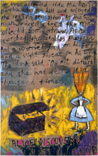 Jenny Watson Alice Discovers Gold, 1984; oil on hessian; 137 x 87 cm; enquire