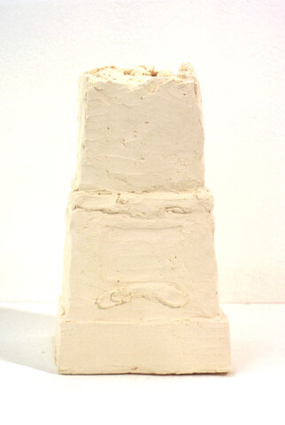 Linda Marrinon Victorian College of the Arts printmaking room, Melbourne (on Burke and Wills pedestal, Melbourne), 1998; from the series Sculpture For The Home; White terracotta; 14 x 8 x 7 cm; enquire