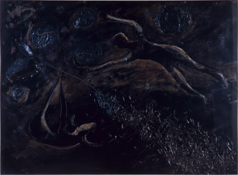Ken Unsworth Black Mooned Brackened Night, 1984; oil and bitumen based paint on paper; 76 x 102 cm; enquire