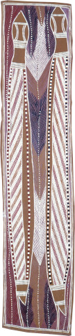Charlie Djurritjini Water Pythons, 1989; natural ochre pigments on Stringybark; 132 x 29 cm; enquire