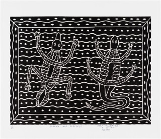 Robert Campbell Jnr Platypus and Goanna, 1987; print on paper; 31 x 38 cm; enquire