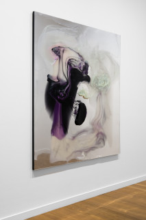 installation view; Dale Frank He worried that he might forget himself, a lapse in reality, obeying what others think is right, and to reach out to run his hand over the shape of the imagined possibility he hungered for, 2026; colour powder pigments in Epoxyglass, Epoxyglass, on perspex; 200 x 180 cm; enquire