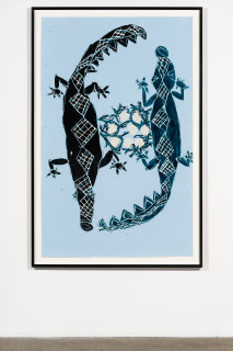 installation view; Dhambit Munuŋgurr Crocodile's Nest, 2024; 5256-24; acrylic on paper; 179.5 x 113.5 cm; enquire