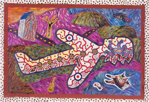 Gary Carsley Laying down, 1985; oil and spray paint on linen; 100 x 145 cm; enquire