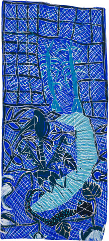 Dhambit Munuŋgurr Gulyalayala, 2020; 3566-20; earth pigments and acrylic on bark; 185 x 83 cm; more info; enquire