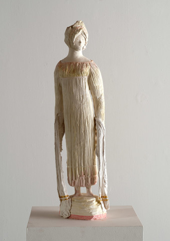 Linda Marrinon Convict Mary Wade (white), 2011-13; Painted plaster with muslin and gold leaf; 73 x 11 x 19 cm; enquire