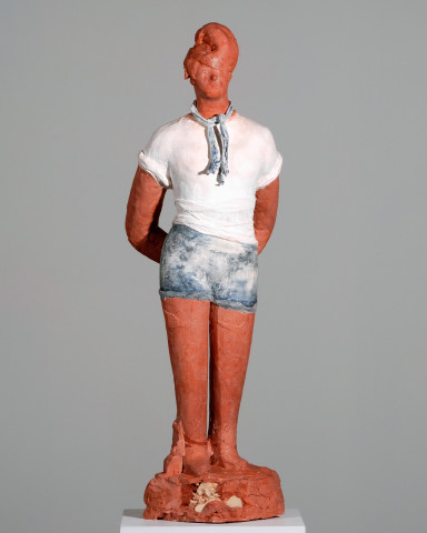Linda Marrinon Sunburnt man wearing cut-offs, 2007; tinted plaster; 75 x 23 x 21 cm; enquire