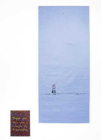 Jenny Watson Maybelline, 2004; 2 panels: acrylic on Indian cotton, acrylic on Indian silk; 2 panels: 184 x 79.5cm, 40 x 30cm; enquire