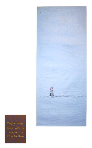 Jenny Watson Maybelline, 2004; 2 panels: acrylic on Indian cotton, acrylic on Indian silk; 2 panels: 184 x 79.5cm, 40 x 30cm; enquire