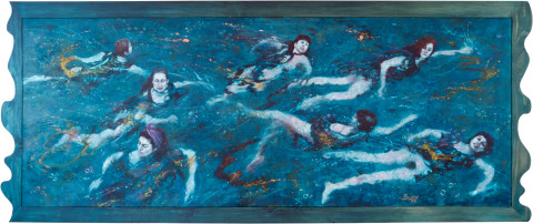 Annette Bezor Heads Above Water II, 1986; oil on canvas; 100 x 260 cm; enquire