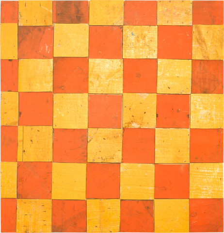 Rosalie Gascoigne Flagged Down, 1998; sawn wood on wood; 120 x 115 cm; enquire