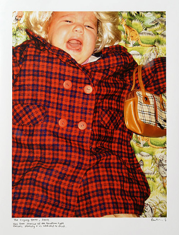Destiny Deacon The crying game, 2009; 'Has knee scars + of the hoodlum type. Dresses slovenly + is addicted to drink.'; inkjet print from digital image on archival paper; 80 x 60 cm (image size) 105 x 81 cm (paper size); Edition of 5 + 2 APs; enquire