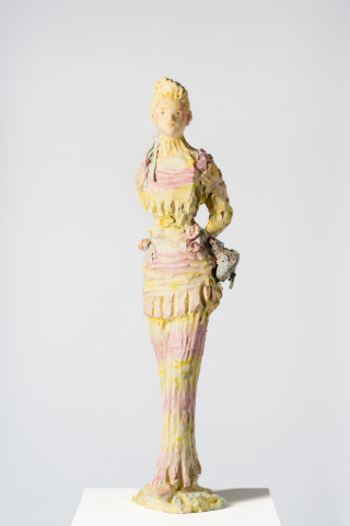 Linda Marrinon Woman with reticule, 2025; painted plaster and hessian; 110 x 27 x 23 cm; more info; enquire