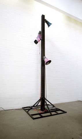 TV Moore Infinity lol......., 2009; digital sound recording 
steel, horn speakers, wood, enamel; 9:12 mins; enquire