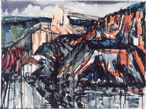 Mandy Martin Drawing for Landscape Prothesis 2, 1985; pigment, enamel paint on arches paper; 56.5 x 75.6 cm; enquire