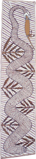 George Milpurrurru Oenpelli Python, 1989; natural ochre pigments on Stringybark; 174 x 40 cm; enquire