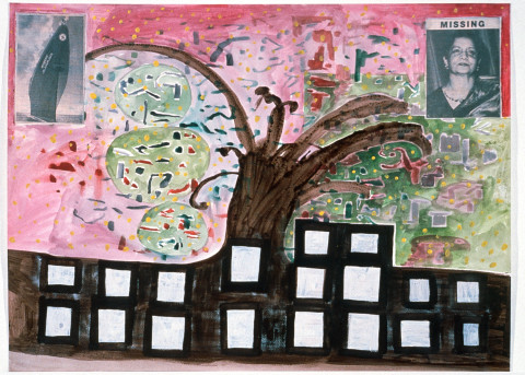 Gareth Sansom Missing, 1989; watercolour, acrylic and collage on paper; 56 x 76 cm; enquire